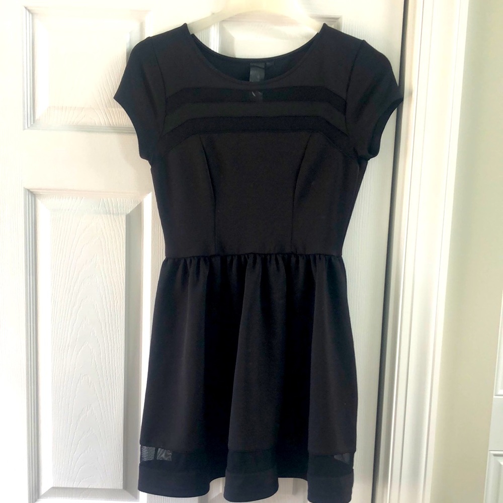 Black skater dress with mesh detailing